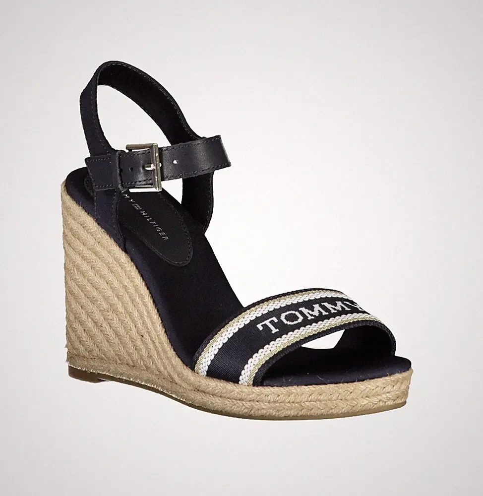 TOMMY HILFIGER Sandalen Keilabsatz Leder Navy Blau Gr. 41