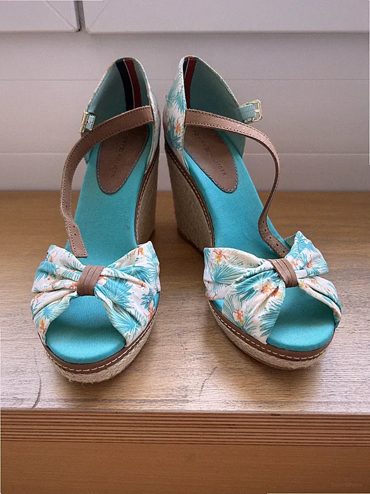 Tommy Hilfiger Sandaletten Damen Größe 39 Keilabsatz Türkis Muster Wedge