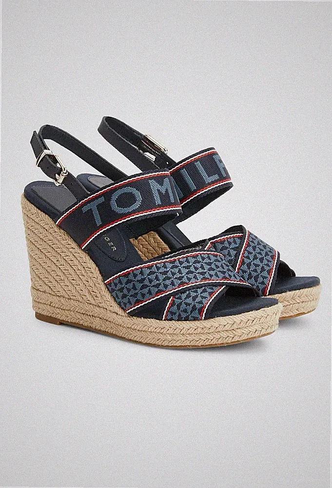 Tommy Hilfiger WEBBING HIGH WEDGE SANDAL High-Heel-Sandalette dunkelblau, 39