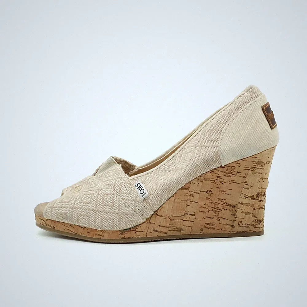 TOMS Damen Peeptoe-Schuhe EU 38,5 Wedges Peeptoe Beige Textil Atmungsaktiv Wedge