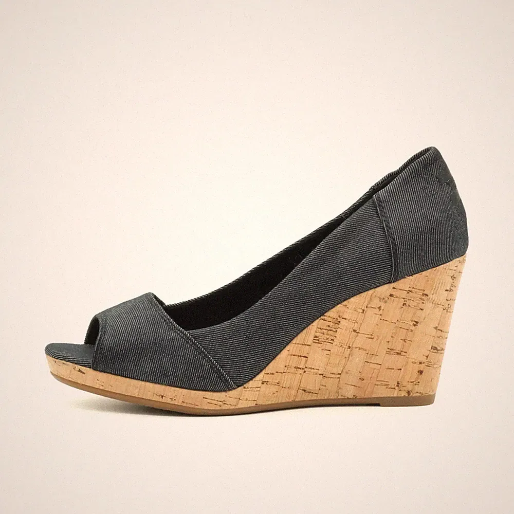 TOMS Damen Peeptoes EU 38.5 Wedges Peep Toe Schwarz Keilabsatzschuhe