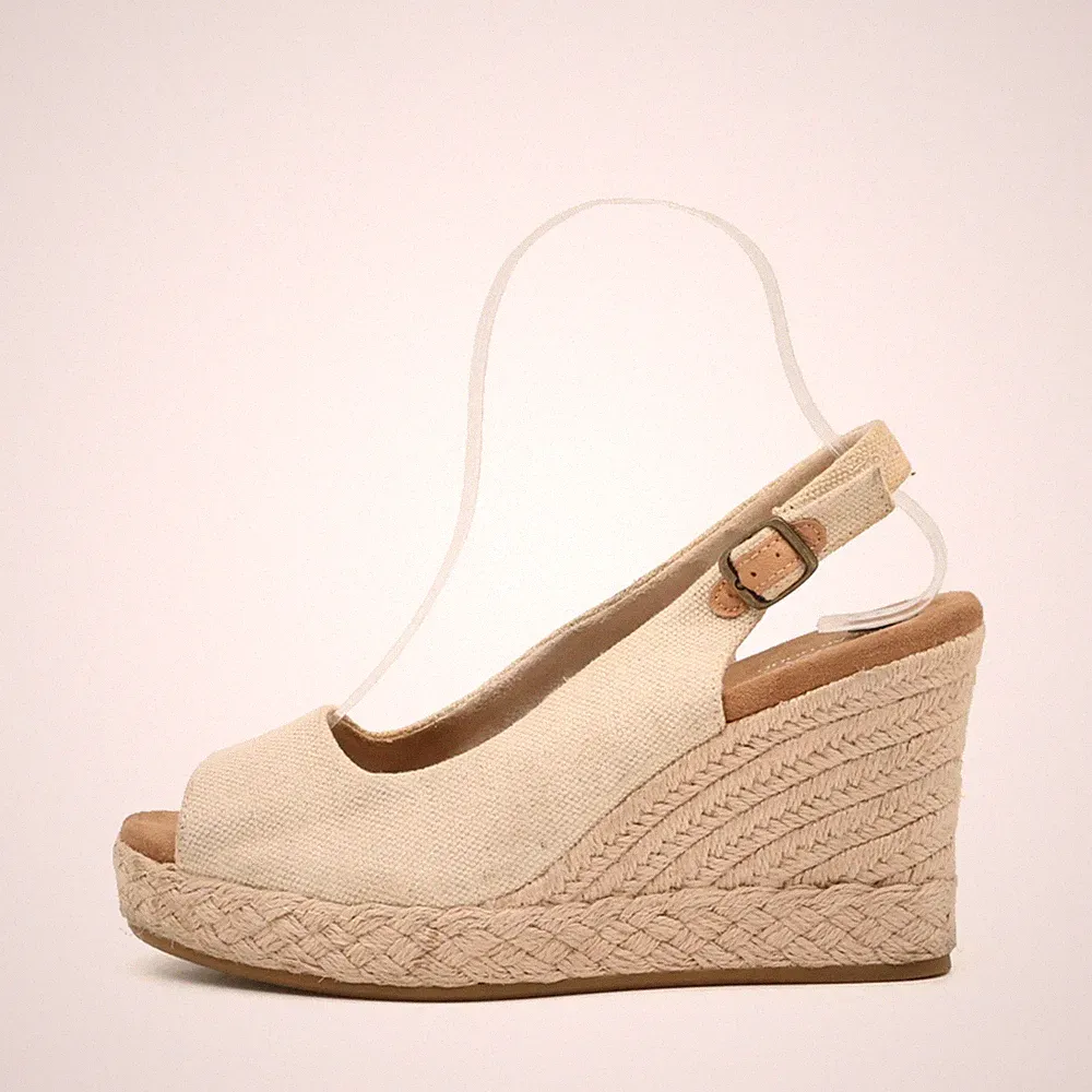 TOMS Damen Sandalen EU 37.5 Espadrille Wedge Beige Keilabsatz Wedges