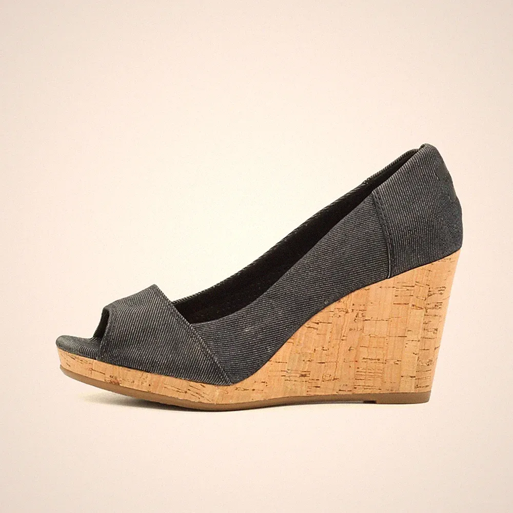 TOMS Damen Wedges EU 36.5 Peep Toe Keilabsatz Blau Keilabsatzschuhe