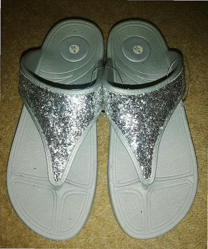 TONETIME ACTIVE WALKERS GRÖSSE 5 BIS 6 SILBERFARBENE FLIP-FLOPS SANDALEN NEU