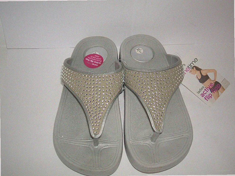 TONETIME GRÖSSE 3 4 5 GRAU EDELSTEIN TONING ACTIVE FLIP FLOPS SCHUHE NEU