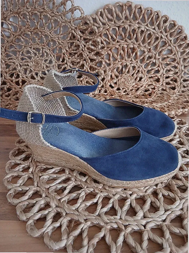 Toni Pons Damen Espadrille-Sandalen Keilabsatz Wildleder blau/beige 38