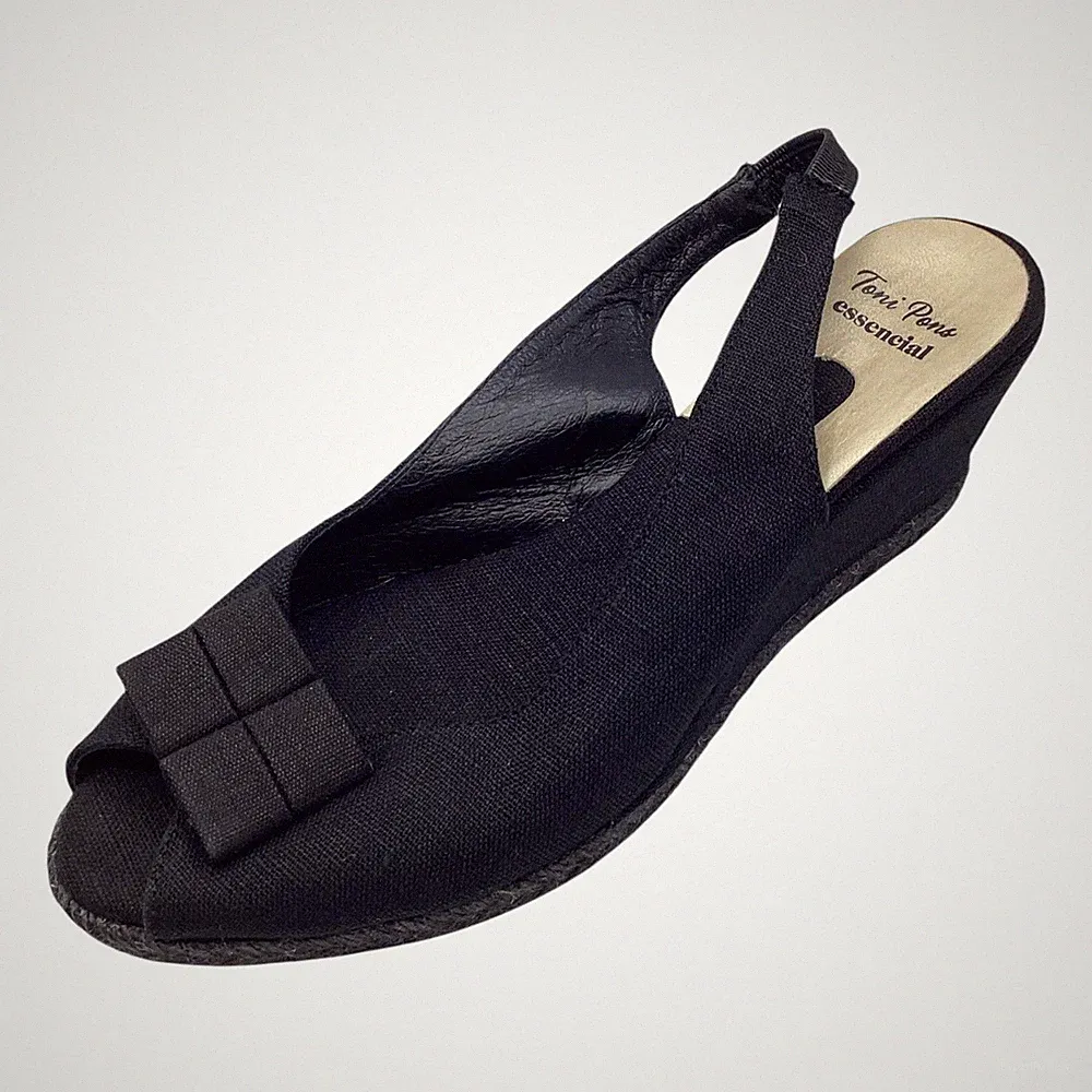 Toni Pons Essencial Damen-Sandalen Fersenriemen UK 6 schwarz Leinen Keilabsatz