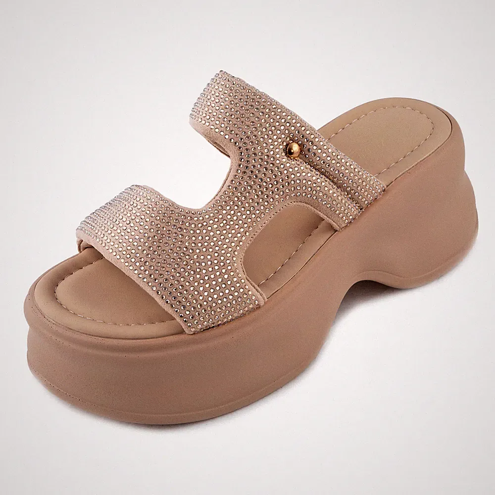 TOOCOOL MS3901 Keilabsatz Sandalen Glitzer Strass bequem Pantoletten Sabot