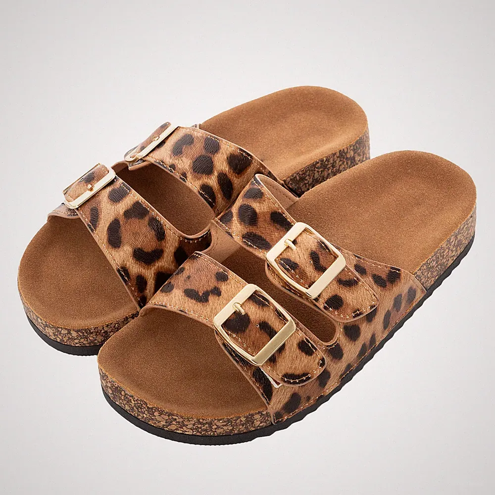 TOOCOOL P3284 Damen Leopard Sandalen Sabot Mit Goldenen Schnallen Keilabsatz