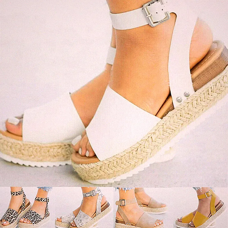 Top Damen Sandalen Knöchelriemen Flatform Espadrilles Damen Plateau Keilabsatz Schuhe
