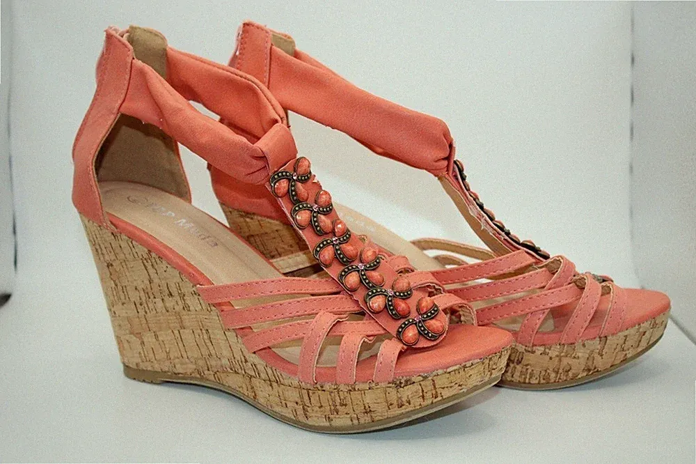 Top Moda Damen Sandalen US 6,5 EU 37 Koralle Keilabsatz sehr gut