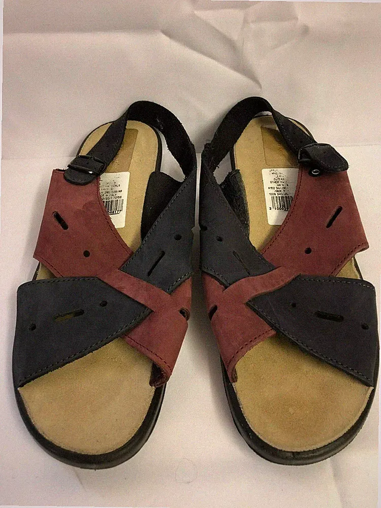 TOP ZUSTAND! Marineblaue & altrosa Fersenriemen-Sandalen – von Berketex – Größe 8