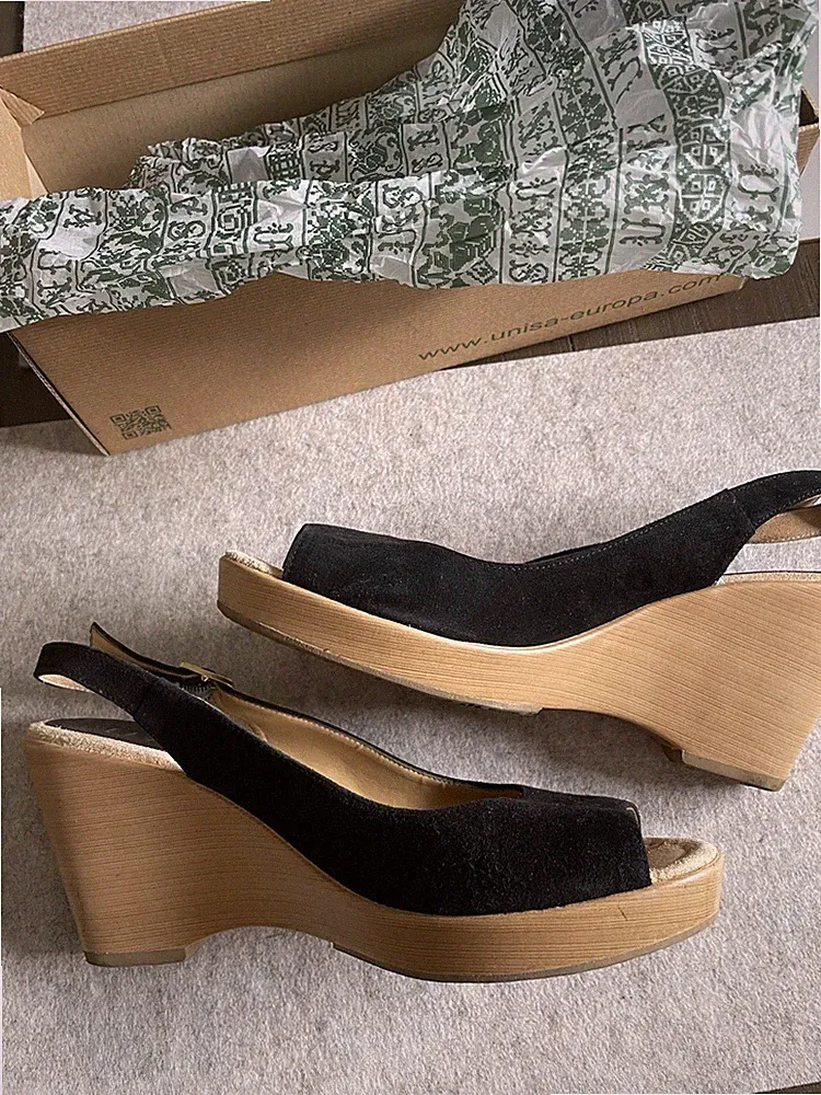 Top Zustand 👍🏻 UNISA KEIL SANDALETTE WEDGE SLINGBACK PEEPTOE LEDER GRÖSSE 38