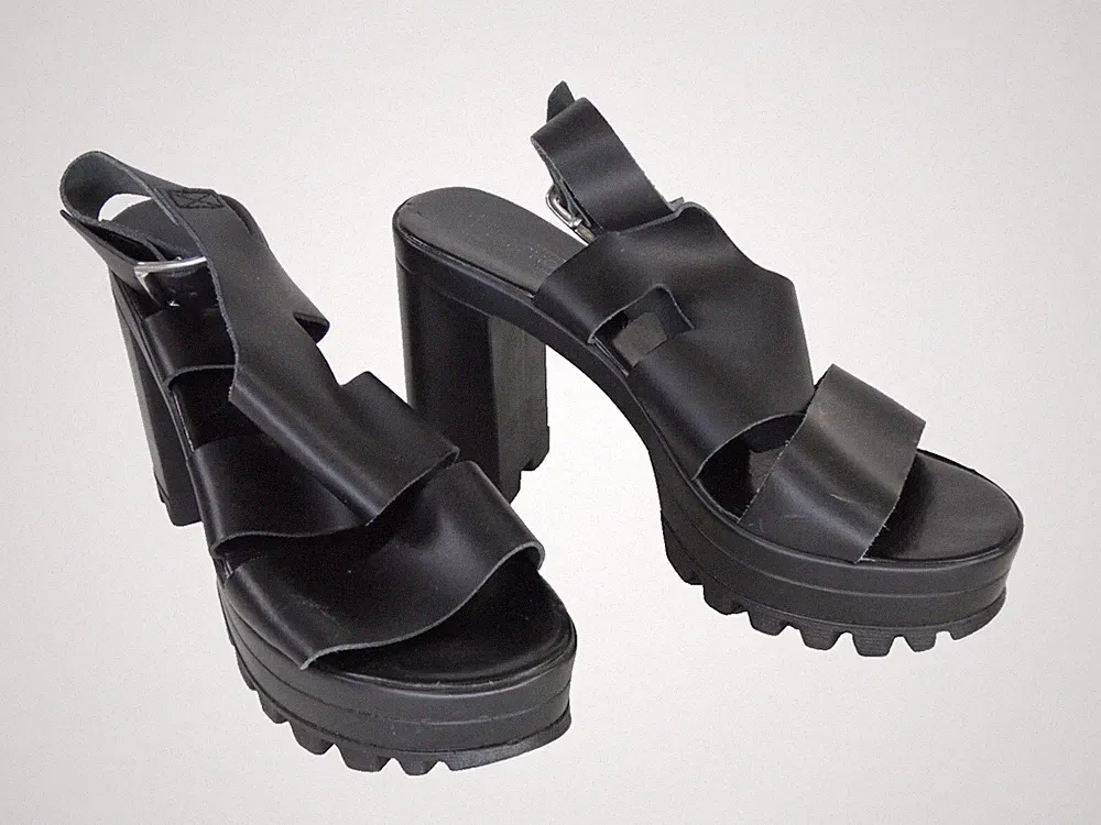 Topshop Plateau Sandalen Blockabsatz Y2K Chunky Schwarz Leder Gothic Gr. UK 7