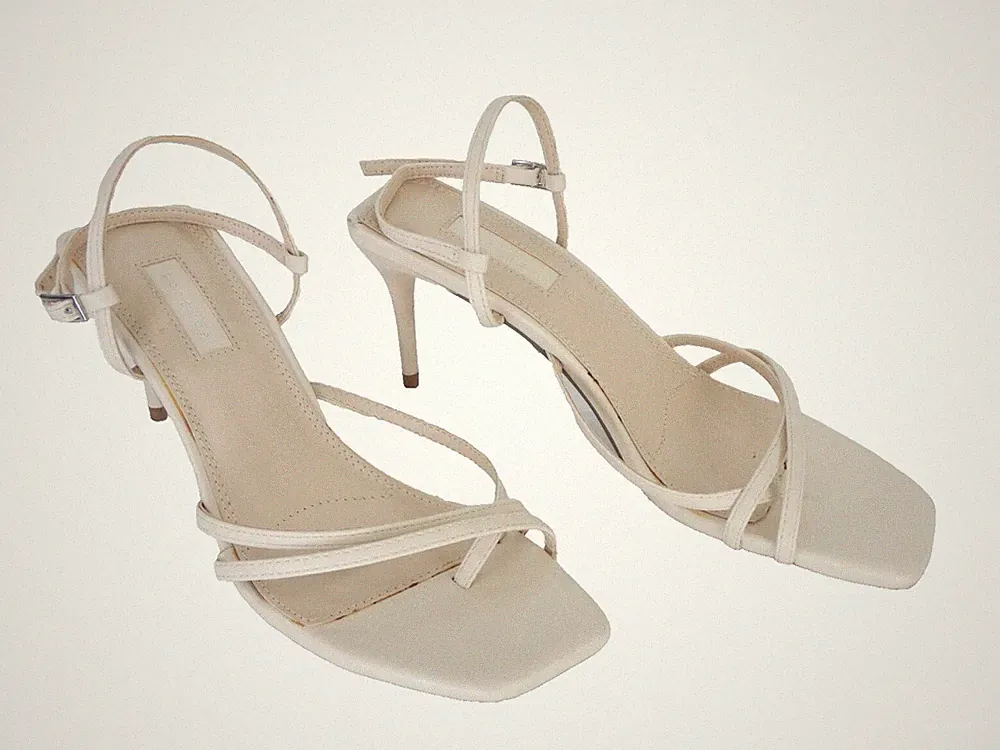 Topshop Sandalen Riemchenabsatz Nicole elfenbein creme formell eckige Zehenpartie Gr. UK 3 NEU