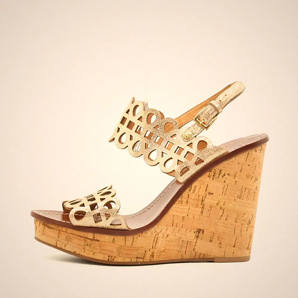 Tory Burch Damen Sandaletten EU 38,5 Wedges Cut-Out Kork Gold Sandalen