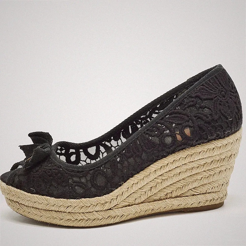 Tory Burch Espadrille-Pumps Jackie Größe 38,5 schwarz Mesh Keilabsatz