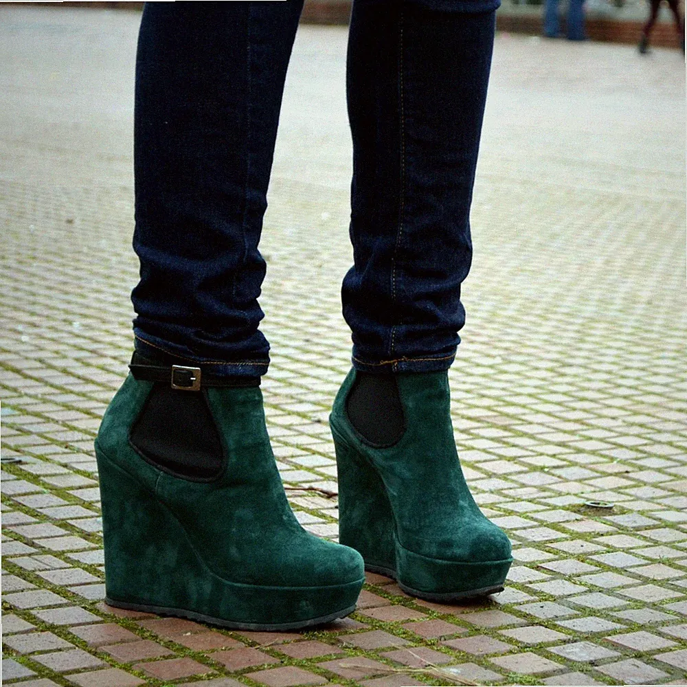 TOSCA BLU Ankle Boots Stiefeletten Gr. 39 grün Wildleder Keilabsatz - hoher NP!!