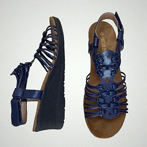 Traumpaar Sandalen Damen Navy Größe UK 8 EU 42 Keilabsatz Knöchelriemen Fußbett Schuhe