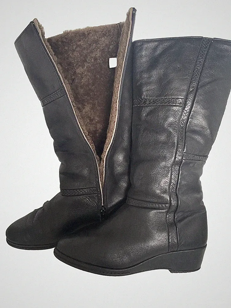 Udine Stiefel Schuhe Echtleder Gr. 6,5 Schwarz Futterstoff Echtpelz