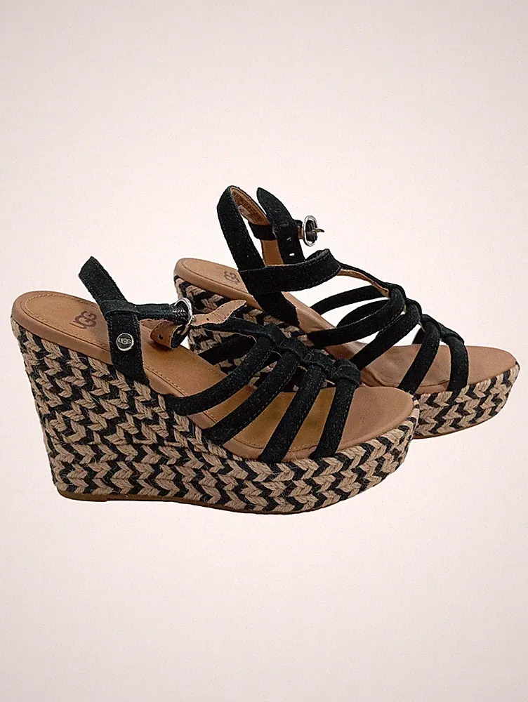 UGG Damen Keilabsatz Sandalen Wedges Schwarz Gr. 36.5 Casual
