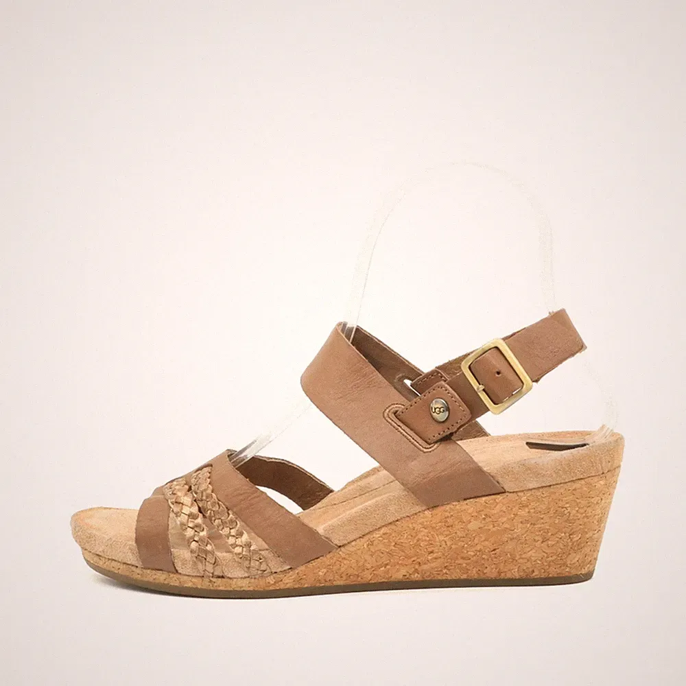 UGG Damen Sandale EU 37,5 Wedge Braun Gepolsterte Sohle Echtes Komfort