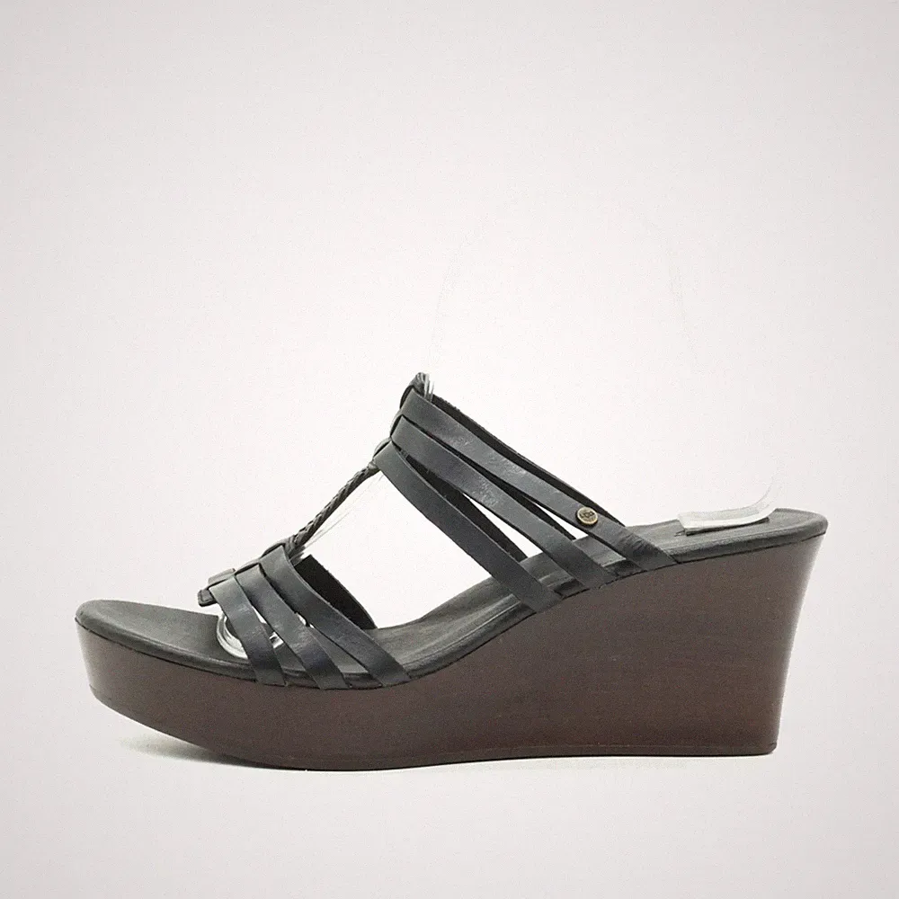 UGG Damen Sandalen EU 40,5 FD1116A Schwarz Geflochtener Akzent Wedge