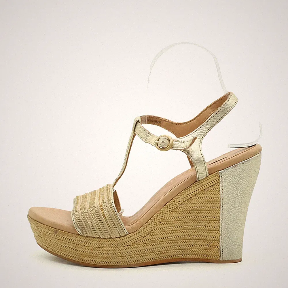 UGG Damen Sandalen EU 40 F29016A Beige Gold Leder Bast Wedges