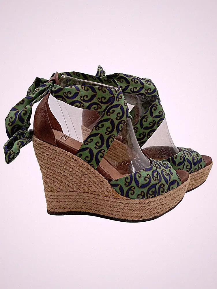UGG Damen Wedges Keilabsatz Sandalen Grün Paisley Bindeverschluss Gr. 39