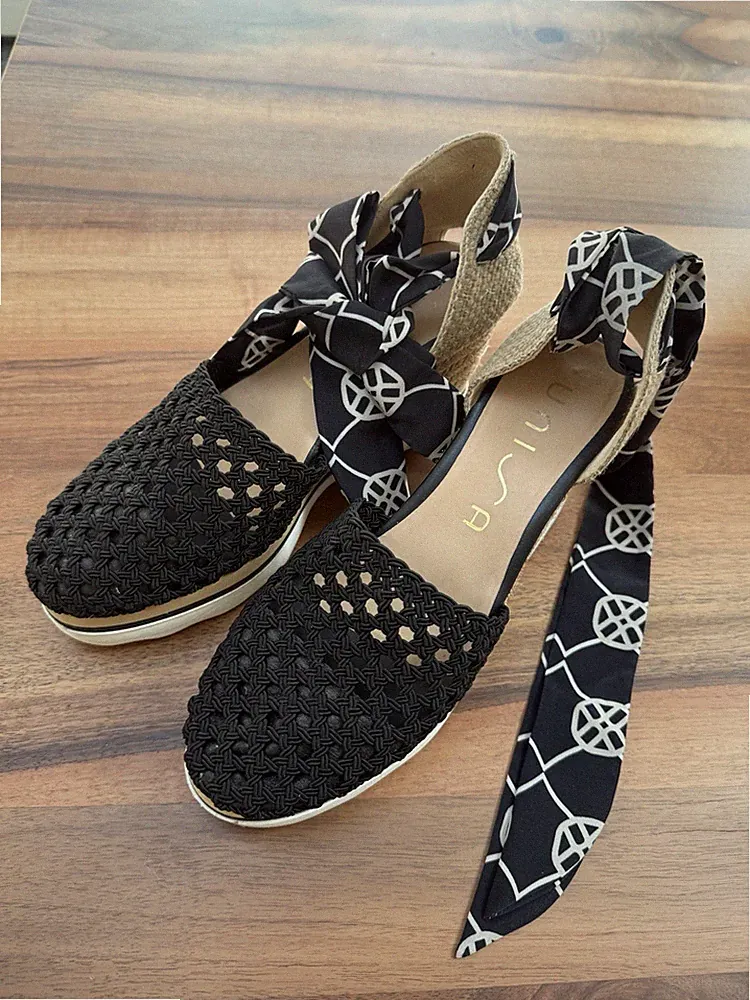 Unisa Espadrille Wedge Sandale mit Keilabsatz, Bändern und Mesh, Gr. 40 schwarz