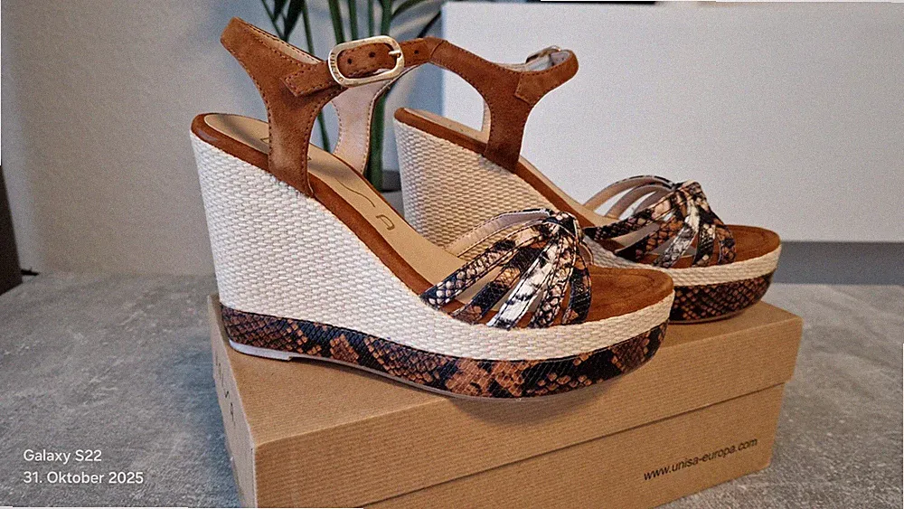 Unsia Damen Sandalette, Keilsandalen, Leder, braun - Neu, Größe 37