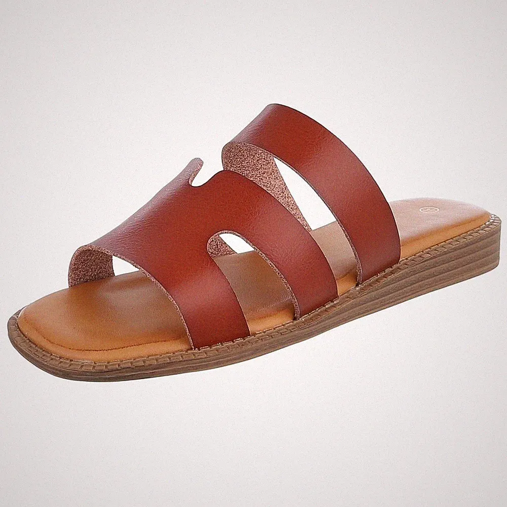 Used Look Damen Mules mit Offener Ferse Ital-Design 2873 in Braun
