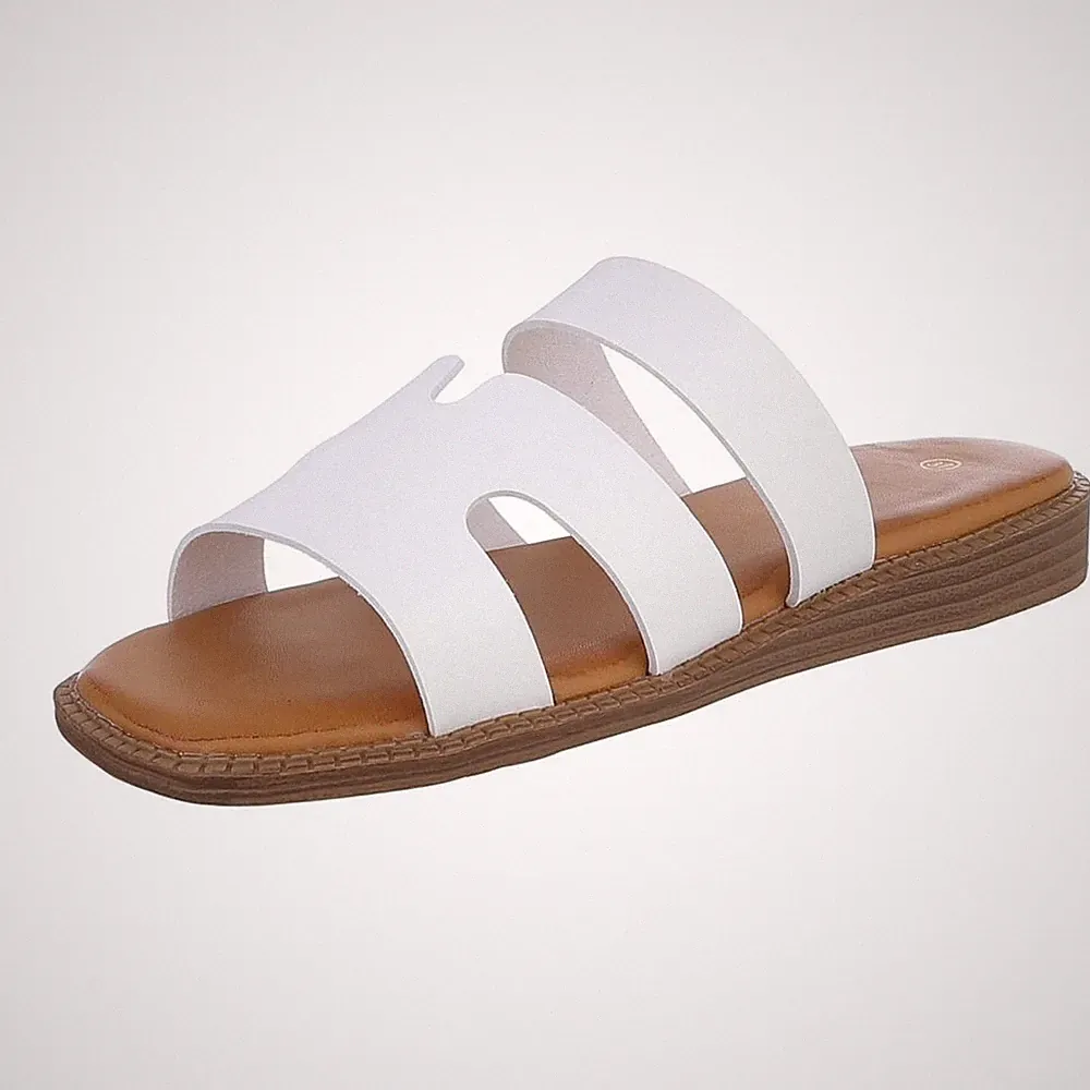 Used Look Damen Mules mit Offener Ferse Ital-Design 4106 in Weiß