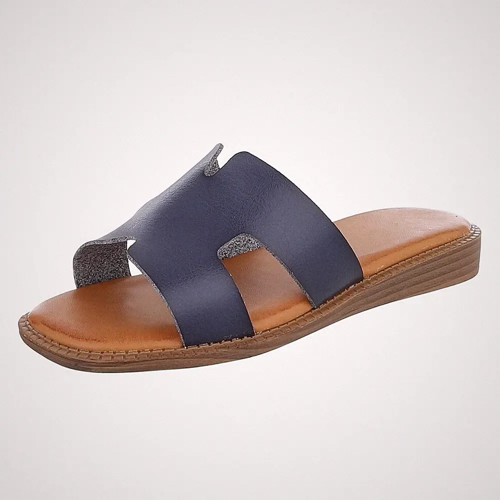 Used Look Damen Mules mit Offener Ferse Ital-Design 4126 in Petrol