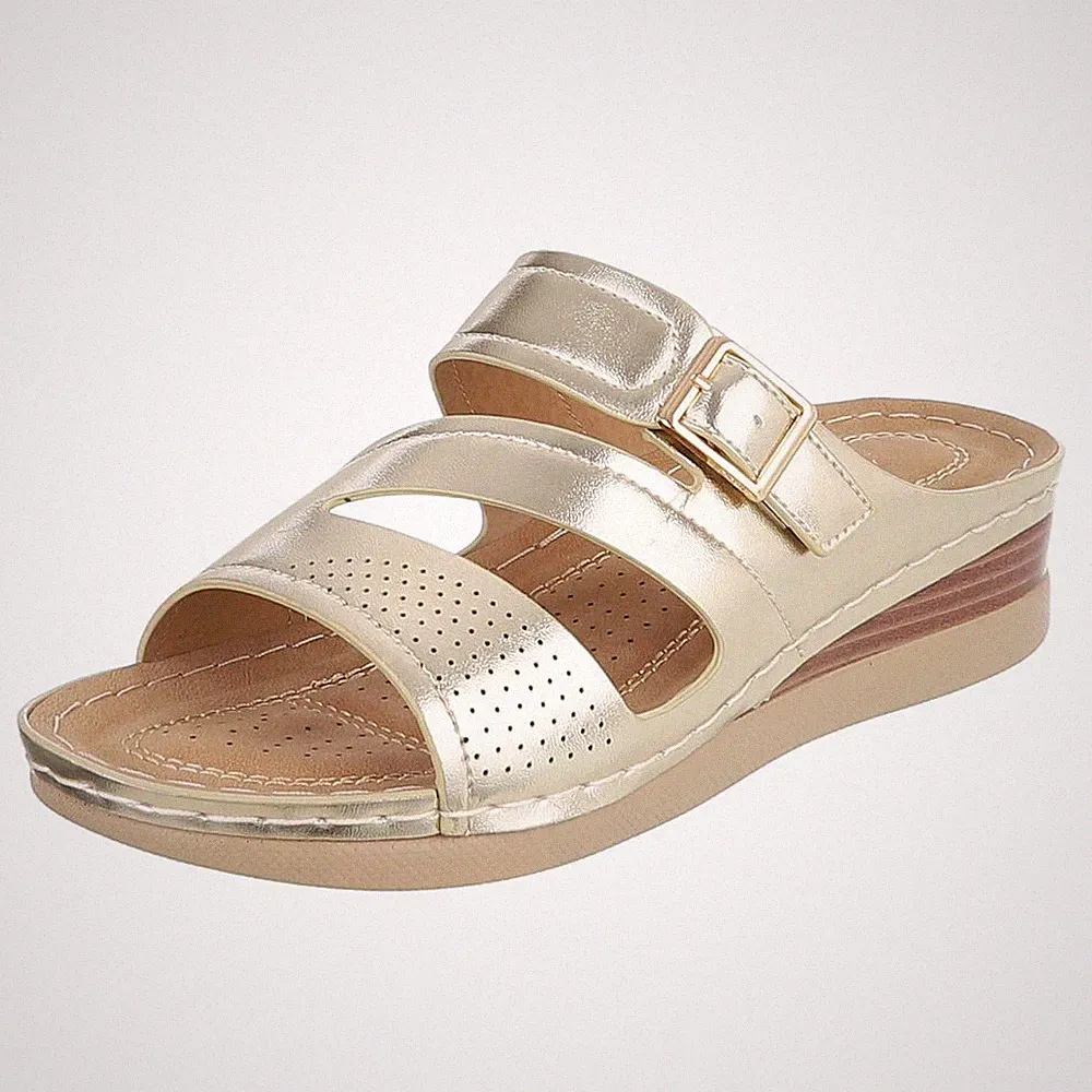 Used Look Damen Mules mit Offener Ferse Ital-Design 5708 in Gold