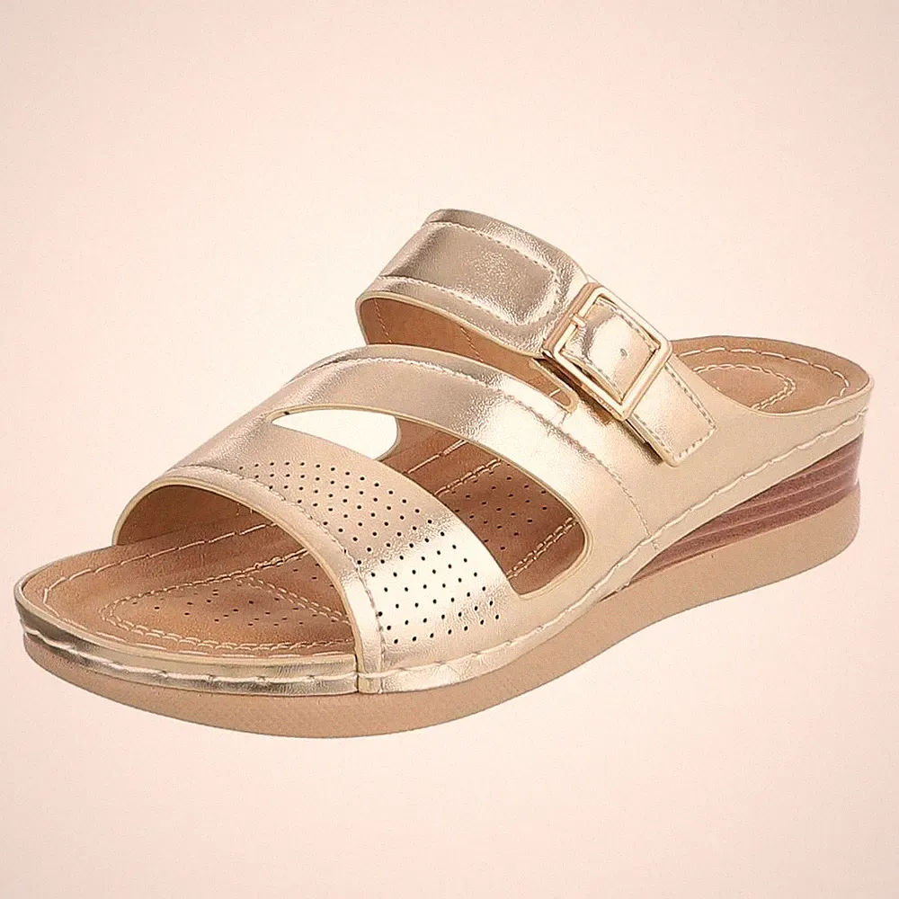 Used Look Damen Mules mit Offener Ferse Ital-Design 5708 in Gold