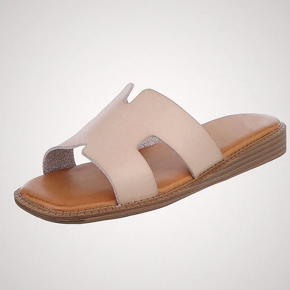 Used Look Damen Mules mit Offener Ferse Ital-Design 9767 in Hellbraun