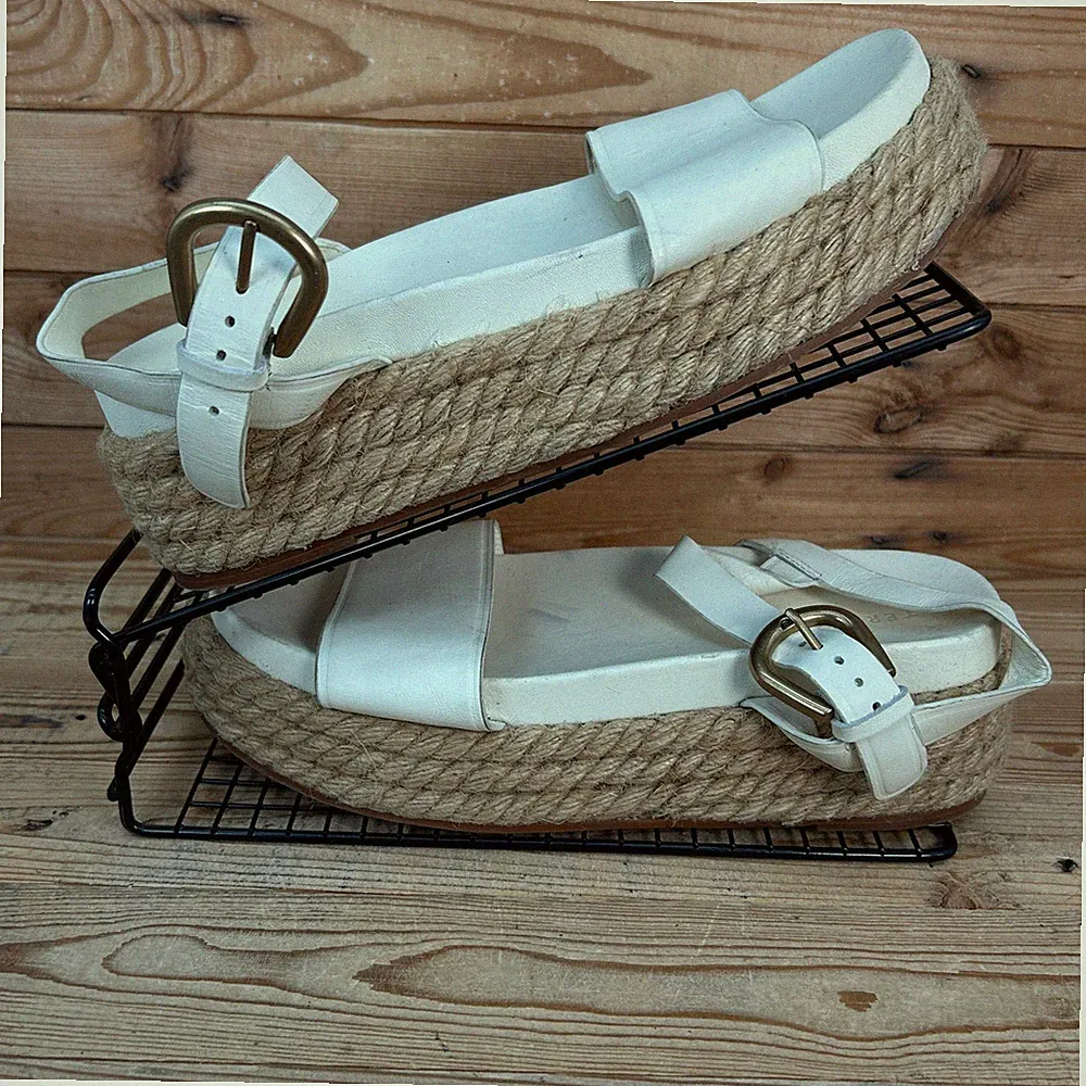 Uterque Sandalen Damen Größe UK 6 Espadrille Plateau weiß Leder Schnalle Sommer