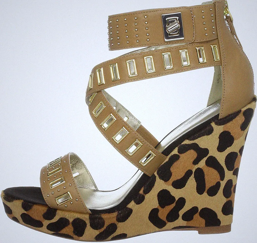 UVP £170 GRÖSSE 5 6,5 BOURNE NADINE LEOPARD PONYFELL KEILABSATZ SCHUHE SANDALEN NEU MIT ETIKETT