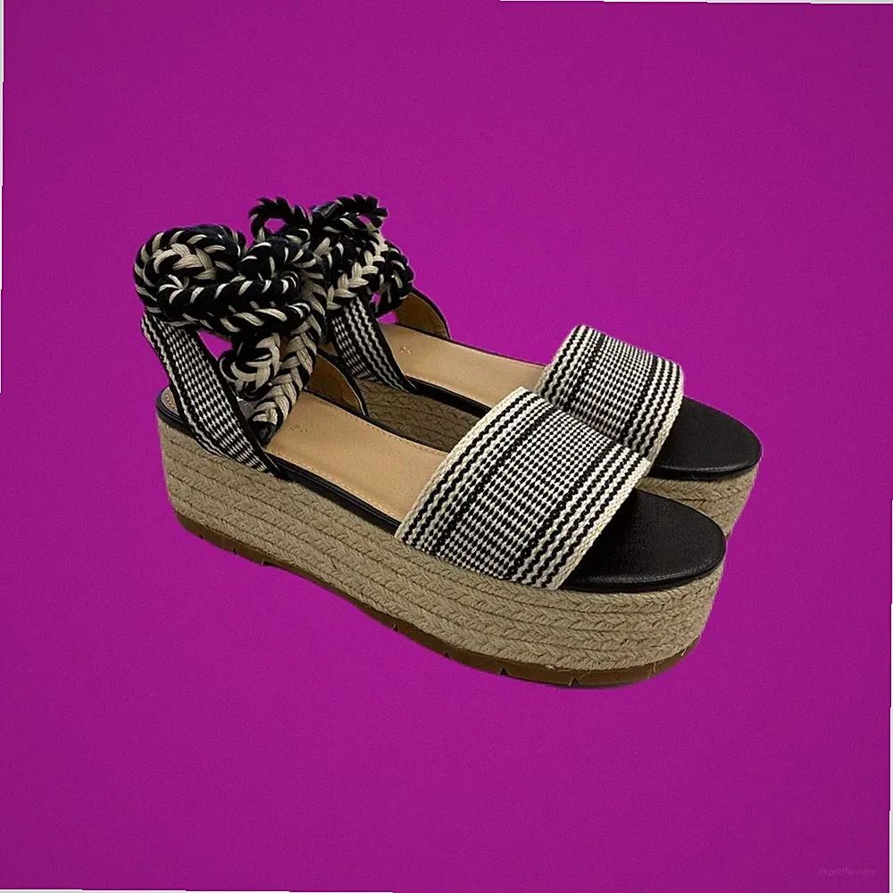V by Very Damson Schnür-Espadrille-Plateausandalen, schwarz/hellbraun, UK 6