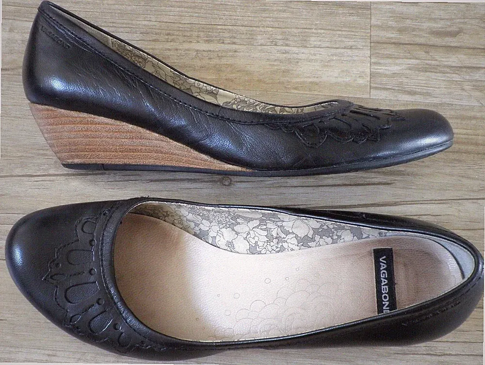 Vagabond Wedges Ballerinas Pumps Keilabsatz Leder schwarz Gr. 39 6 NP 110€