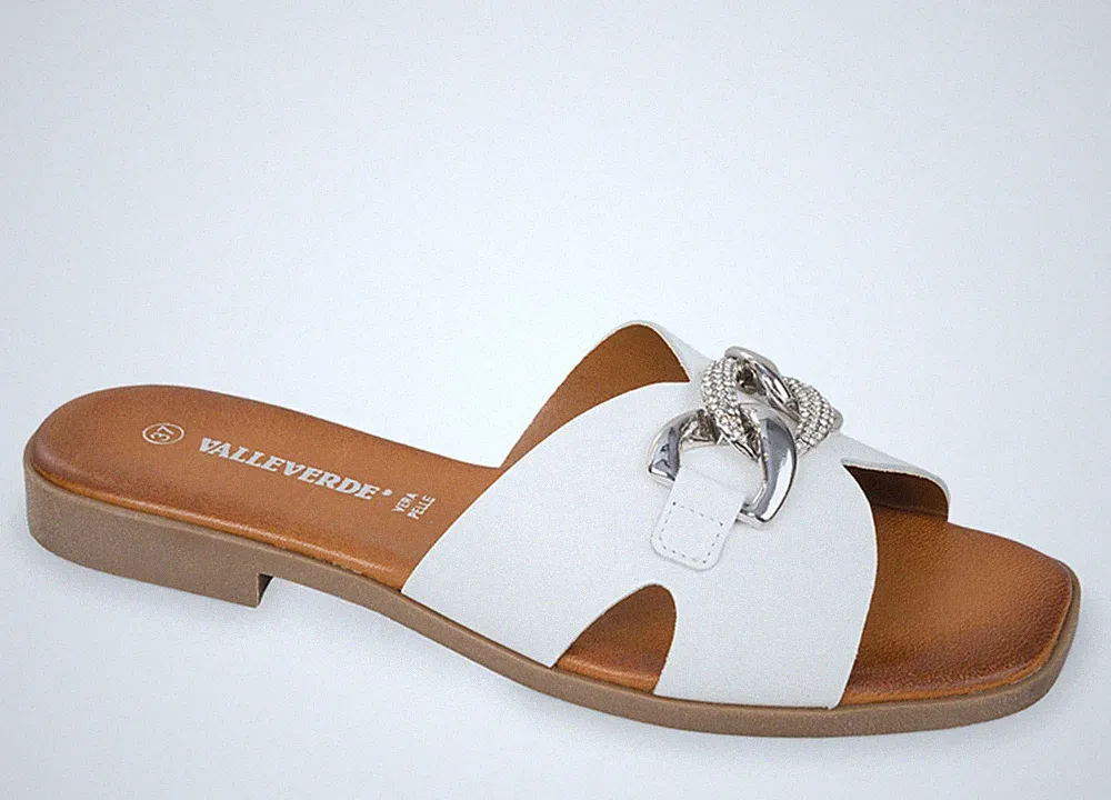 Valleverde 16020 Sandalen Pantoletten Leder weiß Absatz 2,5 cm Made in Italy