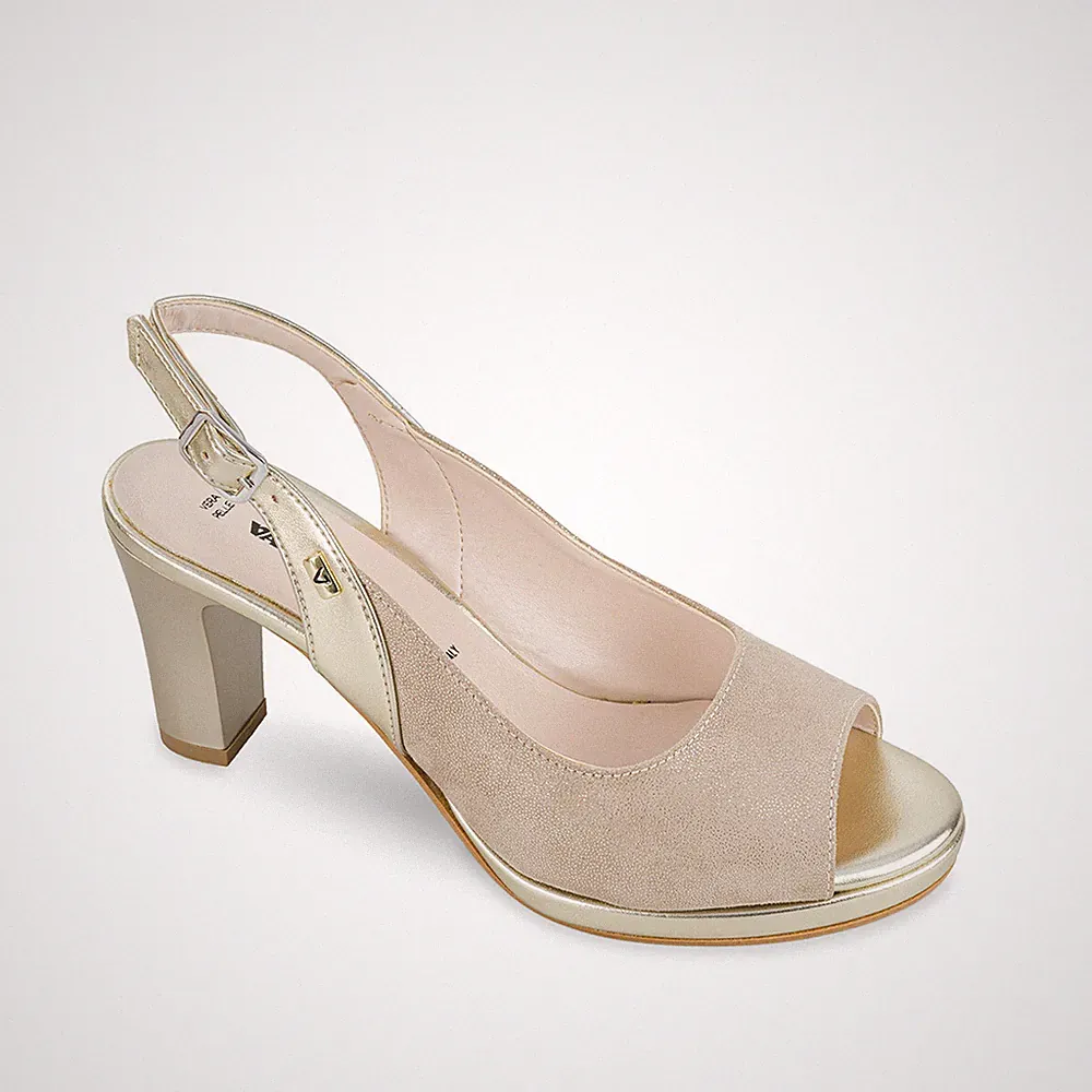 Valleverde 28341 Sandalen Leder und Wildleder gold und beige Absatz 8,5 cm SALE