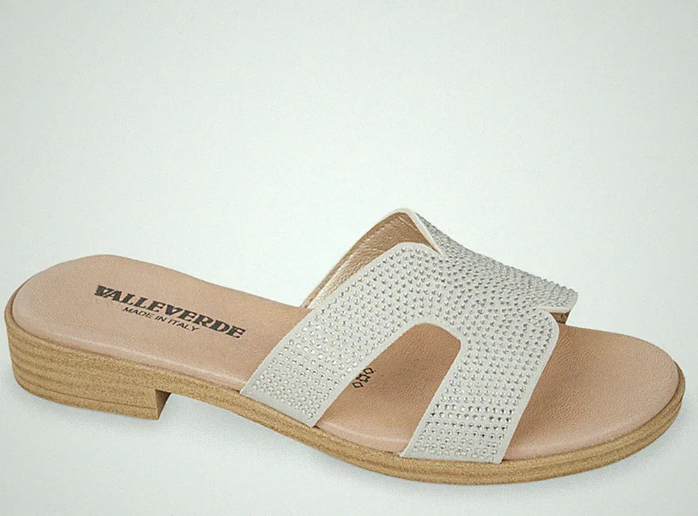 Valleverde 55400 Ice Ice Sandalen Pantoletten mit Strass Absatz 2,5 cm Made in Italy