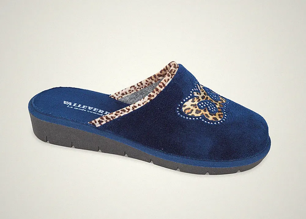 Valleverde 58100 Hausschuhe blau Keilabsatz 3 cm Made in Italy