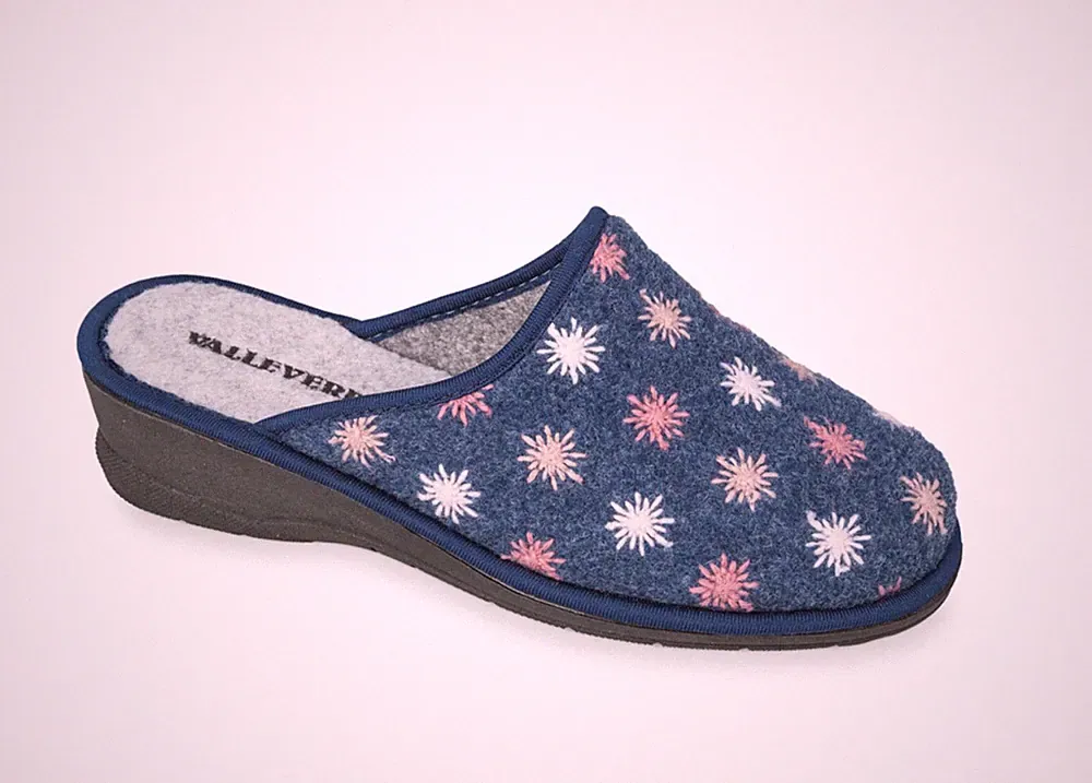Valleverde 58201 Hausschuhe Schurwolle blau Keilabsatz 4,5 cm Made in Italy