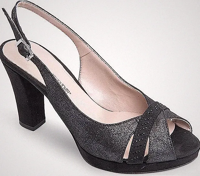 Valleverde Sandalen 45563 Leder und Stoff schwarz Absatz 9 cm RABATT
