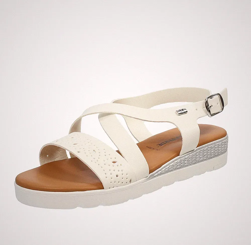 Valleverde Sandalen mit Keilabsatz und Schnalle weiß - Größe 38 [24,4 cm] Damenschuhe