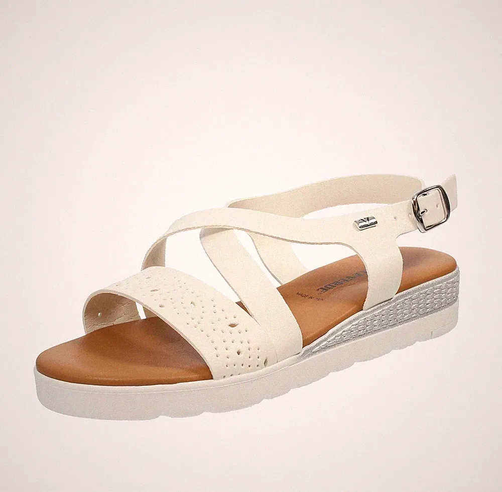 Valleverde Sandalen mit Keilabsatz und Schnalle weiß - Größe 38 [24,4 cm] Damenschuhe