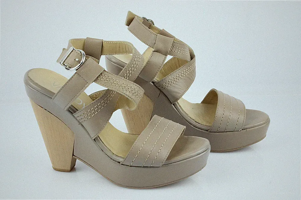 VALROY Sandalen Keilabsätze Plattform Beige Leder Taupe T 37 Sehr Guter Zustand